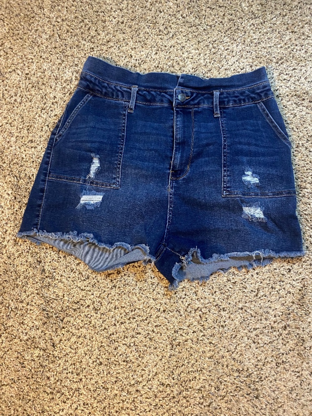 Refuge Denim Women's Size 15 Dark Wash Distressed Tie Belt Jean Shorts